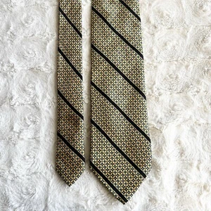 Brioni Necktie Mens Yellow Geometric Pattern Regimental Stripe 100% Silk Italy - Picture 1 of 9