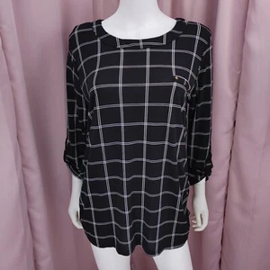 Sweet Wanderer Maternity Women's Black Plaid 3/4 Sleeve Shirt Top Large - Picture 1 of 6