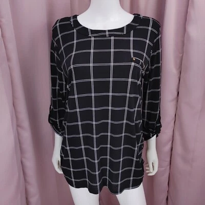 Sweet Wanderer Maternity Women's Black Plaid 3/4 Sleeve Shirt Top Large - Image 1 of 4