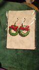 Vintage Christmas Wreath With Bow Drop Earrings