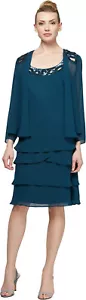 NWT $169.00 SIZE 16 DARK TEAL S.L. Fashions Women 2 PC DRESS SEQUIN EMBELLISHED - Picture 1 of 5