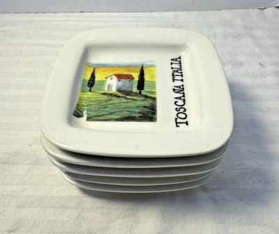 Set of 5 Dipping Plates Toscana Italia 4x4 in Made in Italy Rustic House & Trees - Image 1 of 4