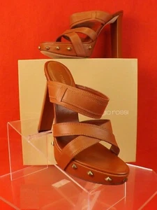 NUEVAS SANDALIAS SERGIO ROSSI CUERO MARRÓN PARA AGARRAR PLATAFORMA TACHONADAS MULAS 39 - Imagen 1 de 12