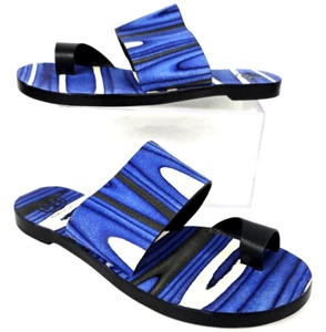Tory Burch Kempner Blue Striped Slide Sandals Women's Size 8M Excellent - Picture 1 of 13