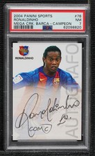 2004-05 Panini Megacracks Barca Campeon Autografo Spanish Ronaldinho #76 PSA 7