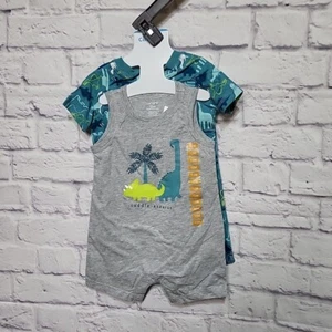 Carter's Boy Toddler 2 Piece Soft Cotton Snap Closure Dinosaur Romper NWT 12m - Picture 1 of 6