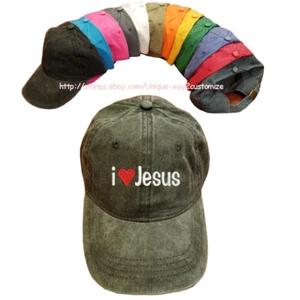 I LOVE JESUS Christian cotton baseball cap U Choose color Pigment dyed - Bild 1 von 1