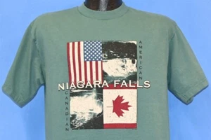 vtg 90s NIAGARA FALLS AMERICAN CANADIAN FLAG WATERFALL TRAVEL t-shirt MEDIUM M - Picture 1 of 4