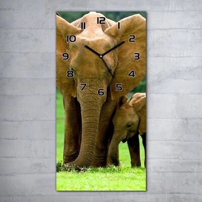 Glasuhr Wanduhr Küchenuhr Echt-Glas Elefantenmutter mit Baby Afrika 30x60 - Bild 1 von 4