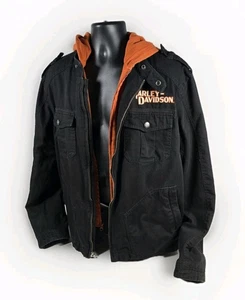 HARLEY-DAVIDSON Genuine Motor Clothes Black Denim Jacket Embroidery Men's Large - Picture 1 of 12