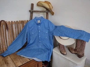 Roper Shirt Large Blue Western Button Up Cowboy Rodeo light summer weight EUC - Picture 1 of 6