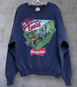 Felpa vintage anni 90 Budweiser Lizard XXL 28”x28” ©️1998 Anheuser-Busch, Inc. - Foto 1 di 9