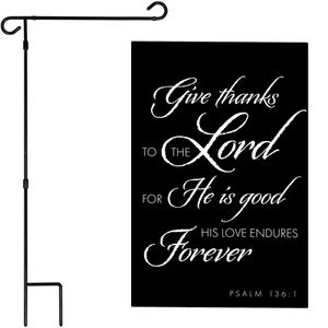 G128 Combo: Garden Flag Stand & Give Thanks to the Lord Scripture 12x18 Blockout - Picture 1 of 9