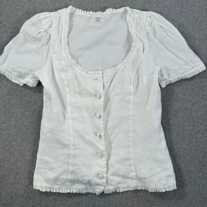 Reformation Wilfred weiße Leinen Kurzarm Bluse Damen Medium Rüschen Knopf - Bild 1 von 9