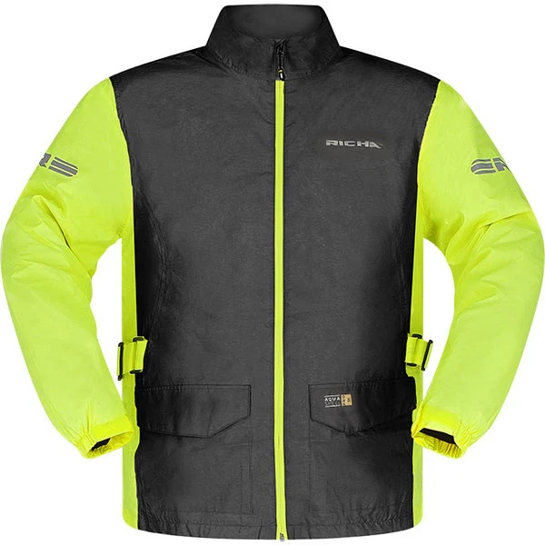 Richa Monsoon Rain Waterproof Motorcycle Motorbike Jacket - Black / Fluo Yellow