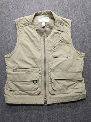 Chaleco de Pesca Orvis Fishermans Beige Grande Nylon Malla Forrado Cremallera Completa Pesca con Mosca Foto 1 de 4