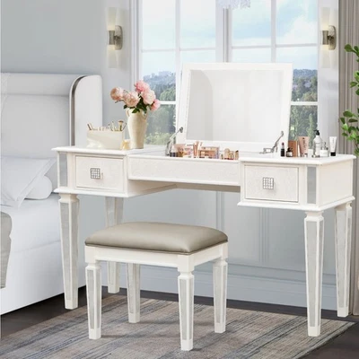 镜面梳妆台带抽屉卧室化妆梳妆台套装带镜子 — 第 1/4 张图片