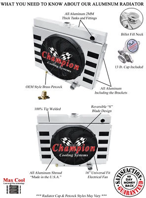 RS 2 Row Radiator Lowhose Pass 24",16" Fan,Shroud with Flaps-1969 Ford Ranchero - Image 1 of 4