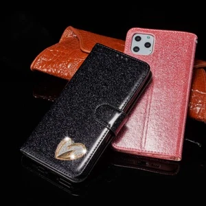BLING GLITTER STAND CASE FOR IPHONE 15 14 13 12 MAGNETIC FLIP WALLET HARD COVER. - Picture 1 of 21