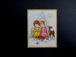 #K329-Tarjeta de felicitación vintage de Navidad dulces ángeles cantando canciones a ciervos - Imagen 1 de 3