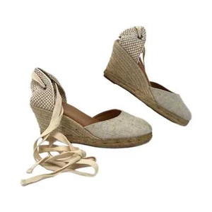 J. Crew Beige Lace Up Espadrille Wedges | High Heel Comfort - Picture 1 of 11