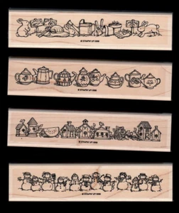 seasonal border set wood mounted rubber hand stamps (4) by Stampin' Up! (6"x3/4" - Picture 1 of 4