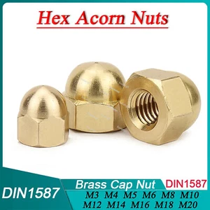 Brass Dome Nuts Metric M3 M4 M5 M6 M8 M10 M12 M14 M16 M18 M20 Hex Cap Acorn Nut - Picture 1 of 6