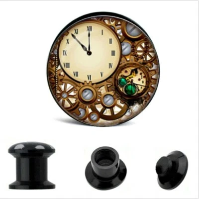 4MM-16MM SCHRAUB OHR PLUG SCREW TUNNEL PIERCING MOTIV UHR UHRWERK DEHNER PLUGS - Bild 1 von 2