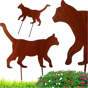 GARTENDEKORATION FIGUR KATZE SPAZIERGANG KATZE GESCHENK FIGUR CORTEN ROST - Bild 1 von 3