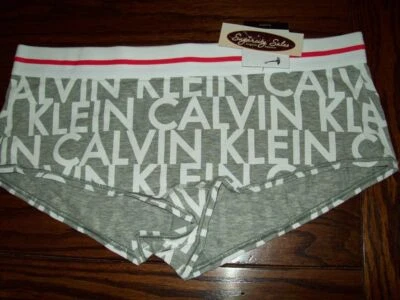 NWT CALVIN KLEIN COTTON MODAL BOYSHORT PANTIES QF1513 039 HEA GREY WHT LOGO M L - Imagem 1 de 2
