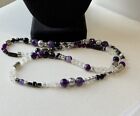 Artisan 26” Purple Banded Agate Necklace Cats Eye, Hematite Faceted Beads