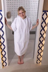 Poncho mit Kapuze und Tasche XS weiß, für Wellness, Wassersport, Badeponcho - Bild 1 von 6