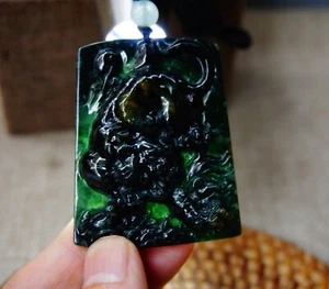 Certified Grade A Natural Black Green Guatemal Jade jadeite Tiger Pendant 2178 - Picture 1 of 11