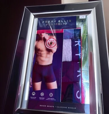 Paquete de 4 calzoncillos boxer elásticos de algodón para hombre Perry Ellis ropa interior talla grande Foto 1 de 4