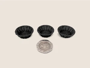 Dolls house Bespoke 1:12 scale wicker style round baskets x 3 black by BUSHBABY