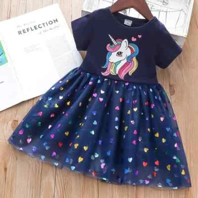 SONKPUEL Mädchen Tutu Party Kleid Einhorn Prinzessin Kleid Blau, Rosa Größe 98/104