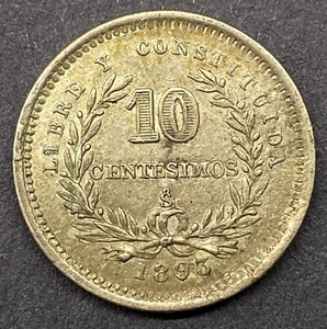 Uruguay 1893 10 Centesimos Silver Coin KM #14 - EF - Picture 1 of 2