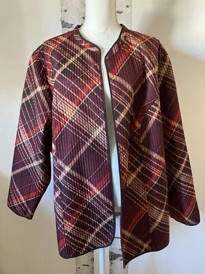 Catherines Womens Quilted Open Front Jacket 3X 26/28 Red Brown Plaid NWT - Image 1 of 4