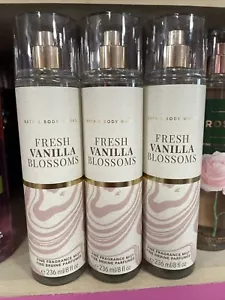3 Bath & Body Works FRESH VANILLA BLOSSOMS Fine Fragrance Mist Spray 8oz NEW - Picture 1 of 2