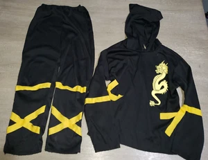 boys BLACK YELLOW 2 PC NINJA HALLOWEEN COSTUME size 5/7 medium by WICKED pretend - Picture 1 of 1