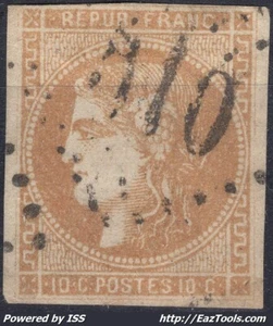 FRANCE EMISSION DE BORDEAUX 10c BISTRE N° 43A AVEC OBLITERATION GC A VOIR - Picture 1 of 2
