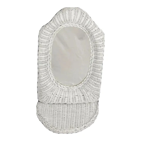 Vintage White Wicker Wall Mirror With Shelf Bath Palm Beach Boho MCM Coastal Cover