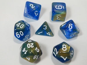 NEW RPG / D&D Dice Set of 7 - Crystal Blue / Gold - Picture 1 of 8