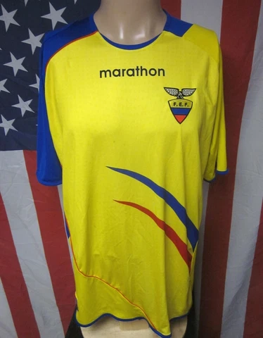 ECUADOR yellow Marathon soccer jersey FEF futbol FIFA World Cup beat-up shirt XL Cover