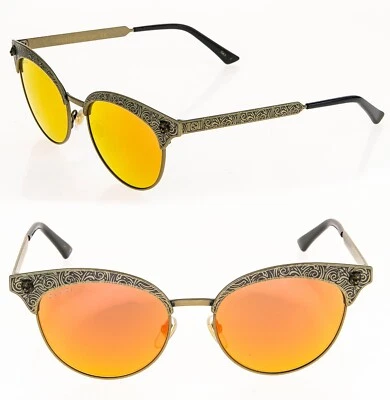Gafas de sol GUCCI GG0220S latón bronce filigrana naranja gato salvaje 0220 001 Foto 1 de 4