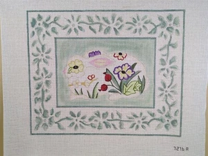 Needlepoint handbemalte Leinwand - Hase mit Blumen * - Bild 1 von 4