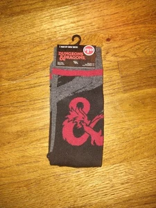 1 Pair Dungeons & Dragons Crew Socks Men's (6-12 Shoe Size) Black Grey Burgundy - Picture 1 of 2