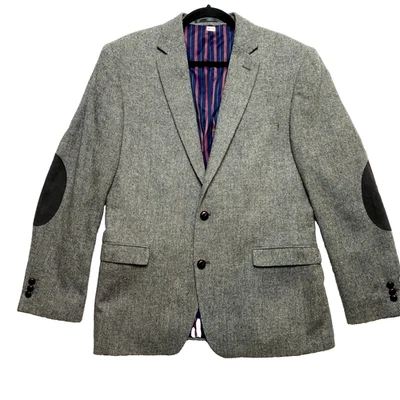 Blazer DE COLECCIÓN French Connection Hombres 42R Gris Mezcla Lana Tweed Codo Parches Foto 1 de 4