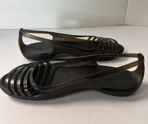 Crocs Isabella Huarache Sandals Women's Size 9 WIDE Black Slip On Jelly Flats - Picture 1 of 7