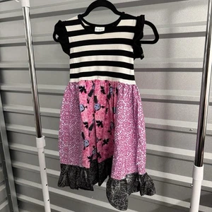 Momi boutique Striped and Floral Pink Dress Size 8 Years - Picture 1 of 5